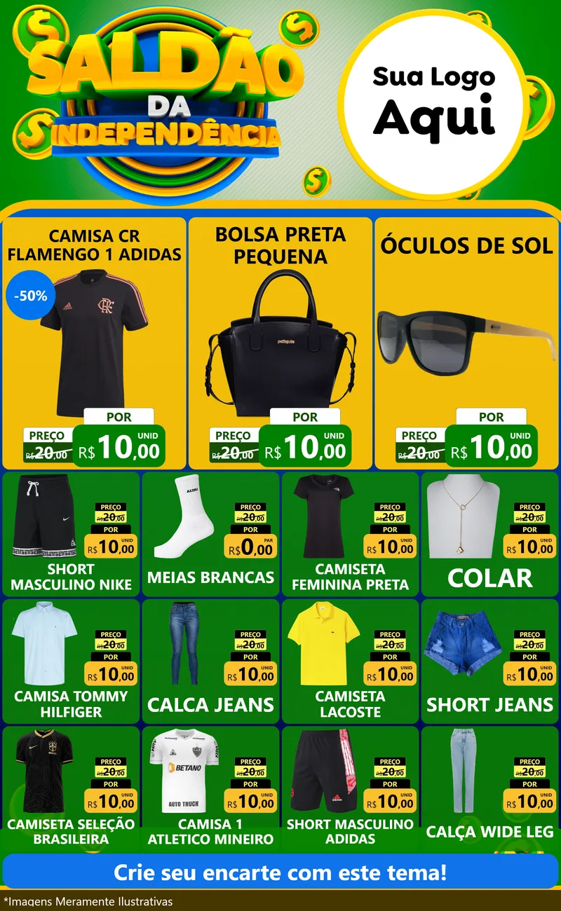 Modelo de Encarte para Encarte Grande com o tema Saldão da Indepêndencia para Roupas e acessórios
