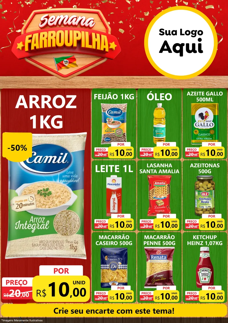 Modelo de Encarte para Encarte A4 Vertical com o tema Semana Farroupilha para Supermercado
