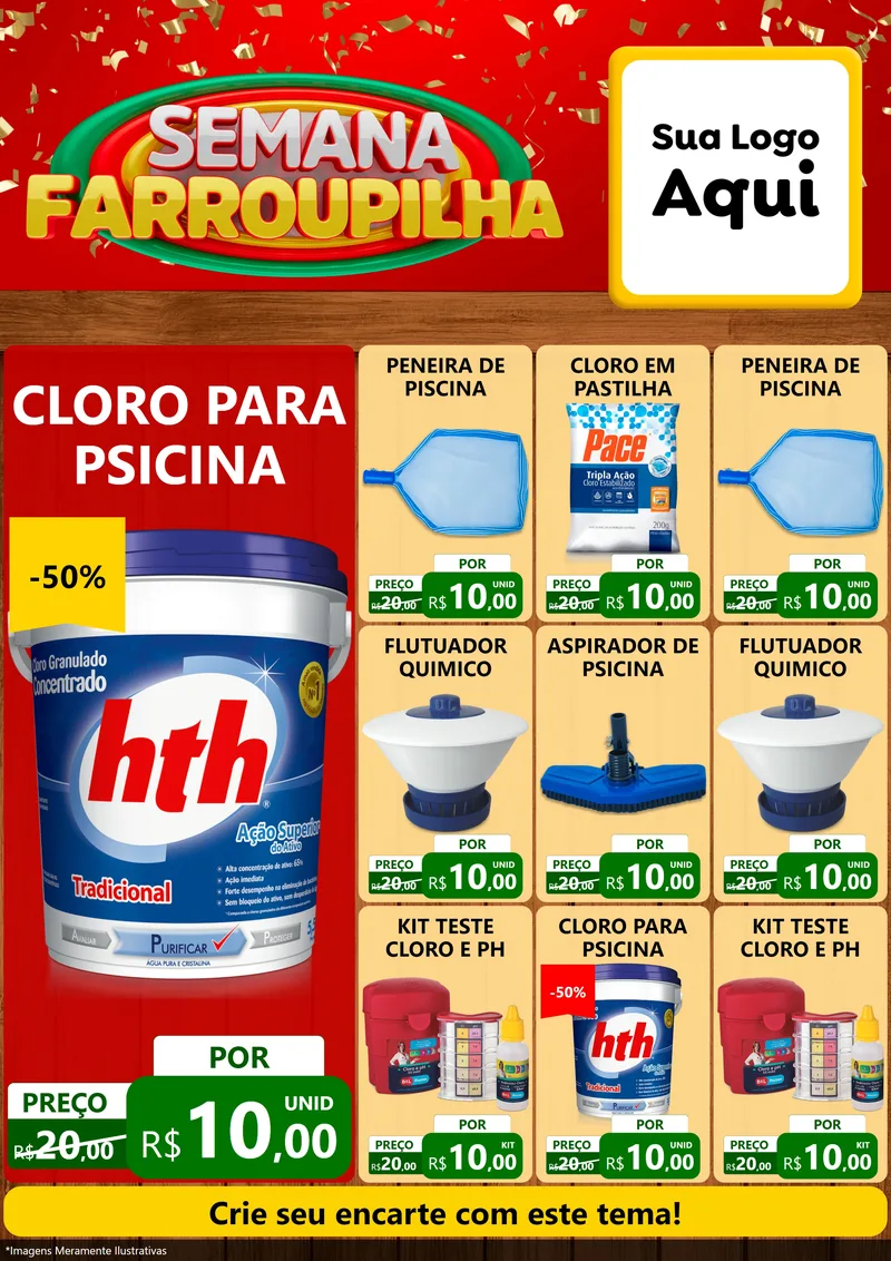 Modelo de Encarte para Encarte A4 Vertical com o tema Semana Farroupilha para Produtos para Piscina