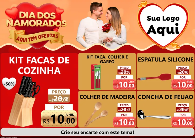 Modelo de Encarte para Encarte A4 Horizontal com o tema Dia dos Namorados - Aqui Tem Ofertas para Utilidades Domésticas