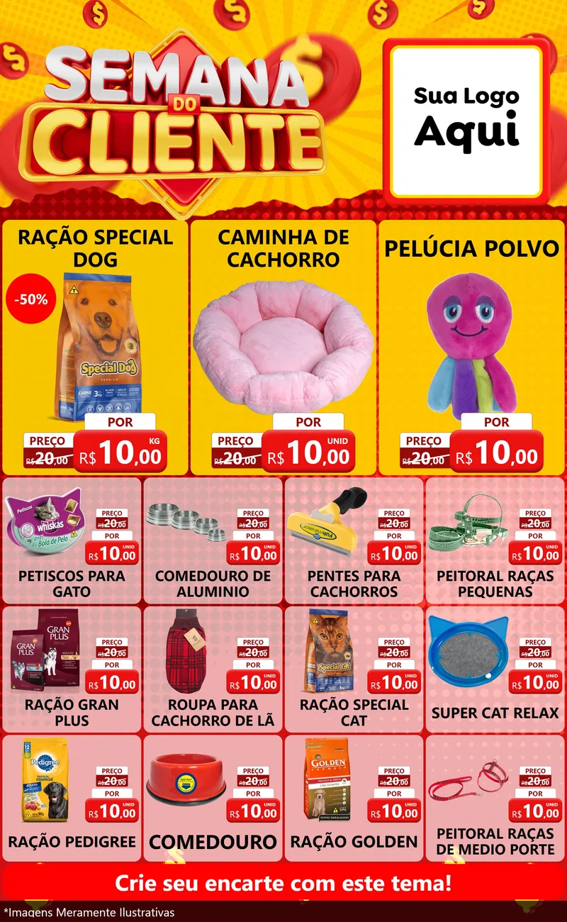 Modelo de Encarte para Encarte Grande com o tema Semana do Cliente para Pet Shop