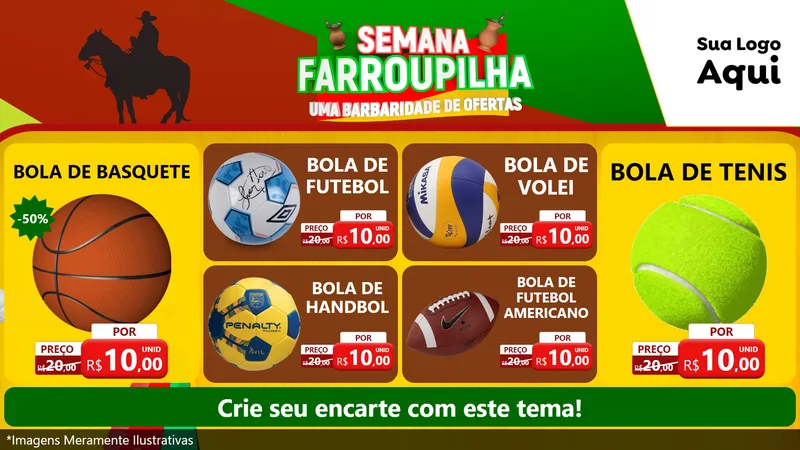 Modelo de TV para TV Horizontal com o tema Semana Farroupilha - Uma Barbaridade de Ofertas para Artigos Esportivos