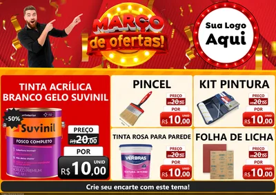 Modelo de Encarte para Encarte A4 Horizontal com o tema Março de Ofertas! para Tintas e Ferramentas