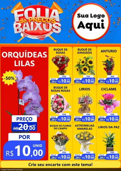 Modelo de Encarte para Encarte A4 Vertical com o tema Folia de Preços Baixos para Floricultura e jardim