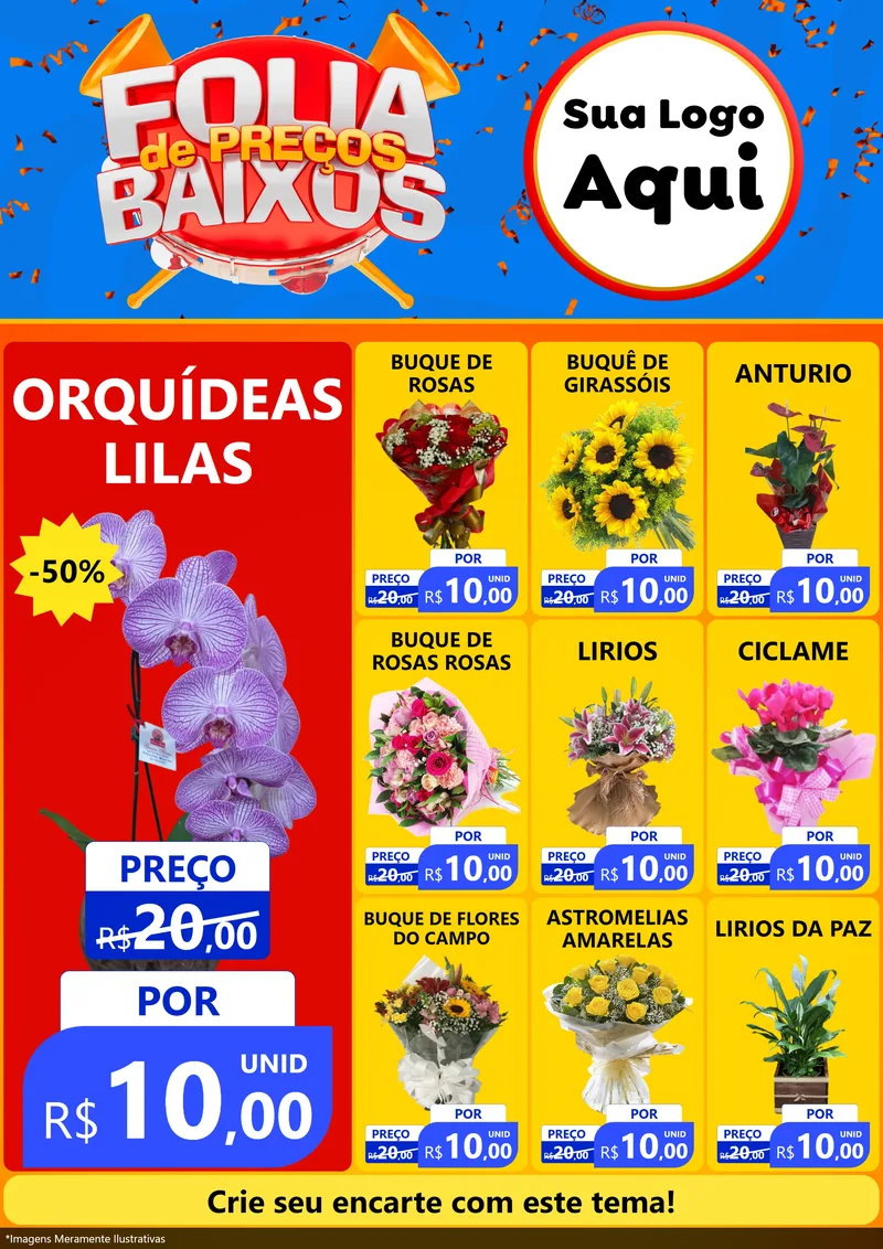 Modelo de Encarte para Encarte A4 Vertical com o tema Folia de Preços Baixos para Floricultura e jardim