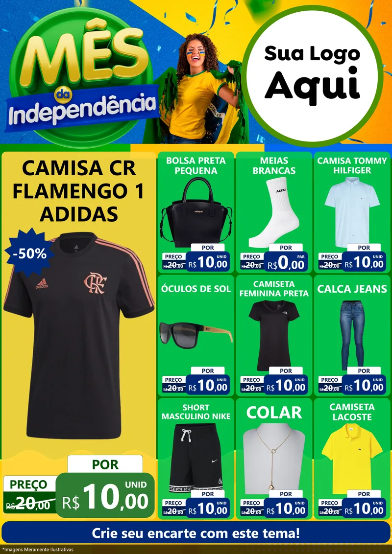 Modelo de Encarte para Encarte A4 Vertical com o tema Mês da Independência para Roupas e acessórios