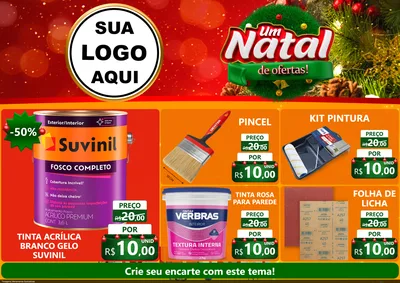 Modelo de Encarte para Encarte A4 Horizontal com o tema Um Natal de Ofertas para Tintas e Ferramentas