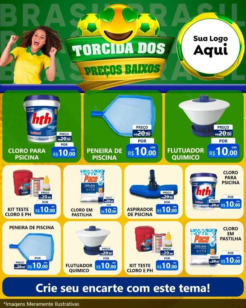 Modelo de Rede Social para Feed Instagram com o tema Torcida dos Preços Baixos - Copa para Produtos para Piscina