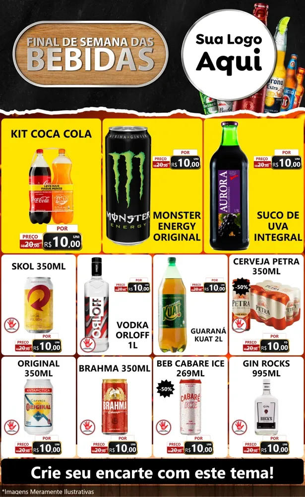 Modelo de Encarte para Encarte Grande com o tema Final de semana das Bebidas para Distribuidora de bebidas