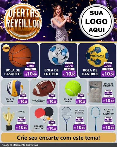 Modelo de Rede Social para Feed Instagram com o tema Ofertas de Réveillon para Artigos Esportivos