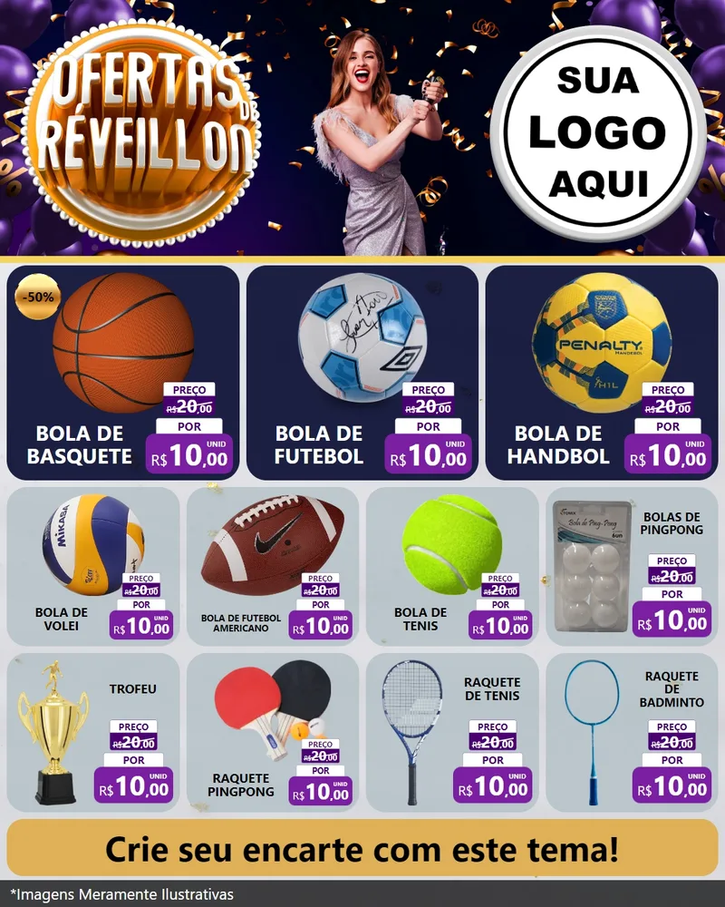 Modelo de Rede Social para Feed Instagram com o tema Ofertas de Réveillon para Artigos Esportivos