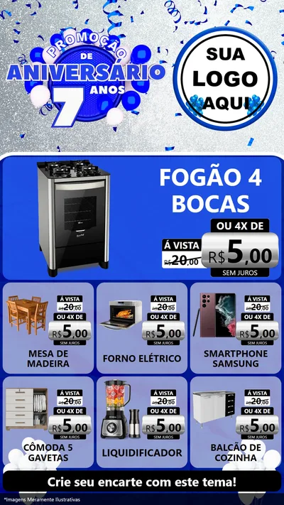 Modelo de Rede Social para Stories com o tema Promoção de Aniversário - 7 Anos para Móveis e Eletro
