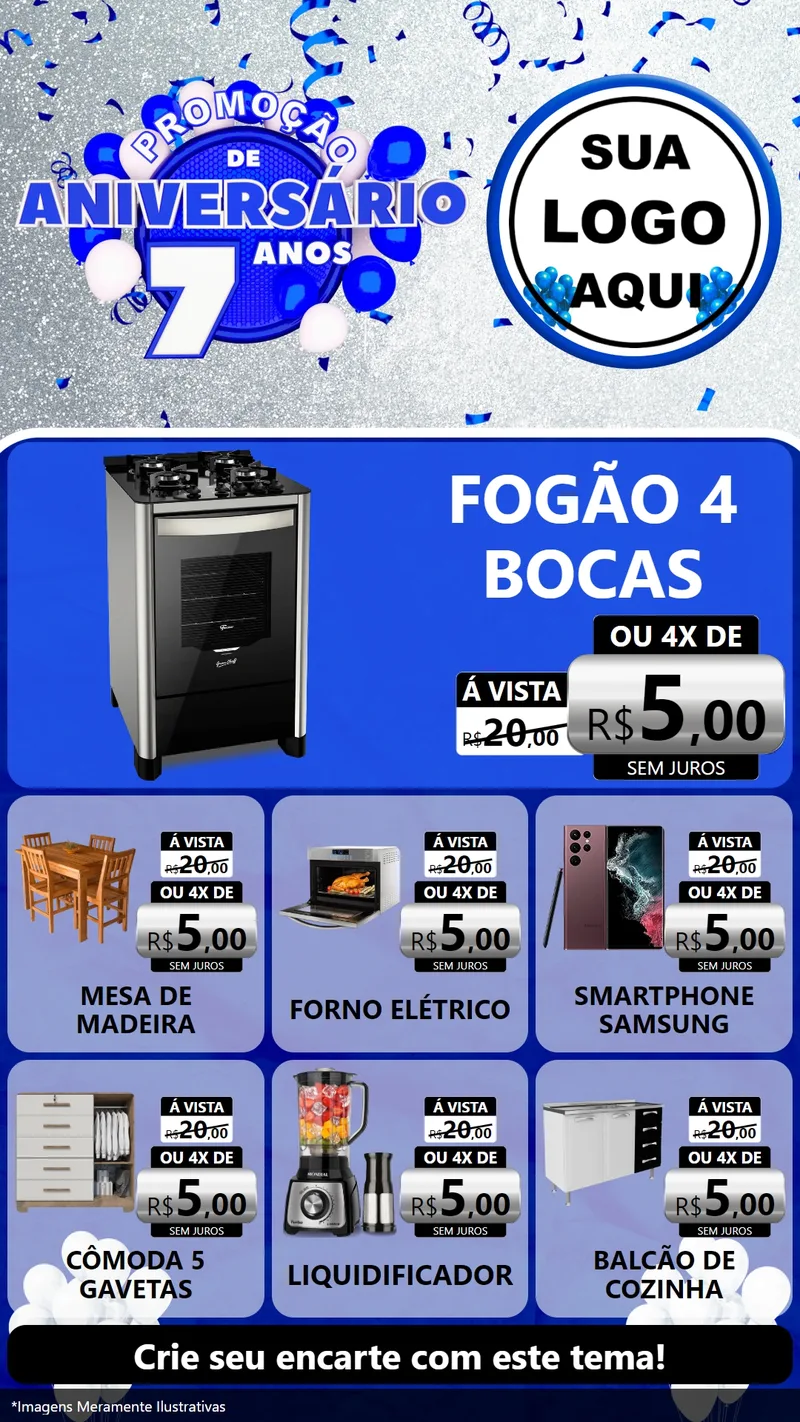Modelo de Rede Social para Stories com o tema Promoção de Aniversário - 7 Anos para Móveis e Eletro