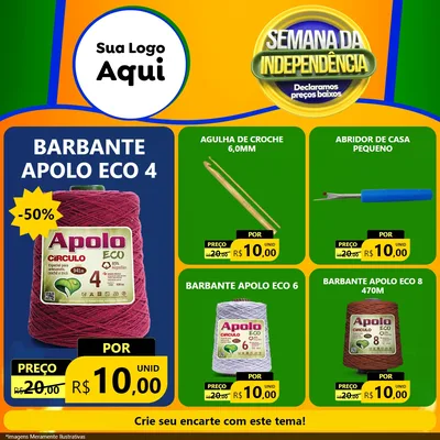 Modelo de Rede Social para Feed Facebook com o tema Semana da Independência Declaramos Preços Baixos para Armarinho e Aviamentos
