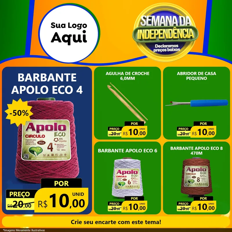Modelo de Rede Social para Feed Facebook com o tema Semana da Independência Declaramos Preços Baixos para Armarinho e Aviamentos