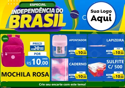 Modelo de Encarte para Encarte A4 Horizontal com o tema Especial Independência do Brasil para Papelaria