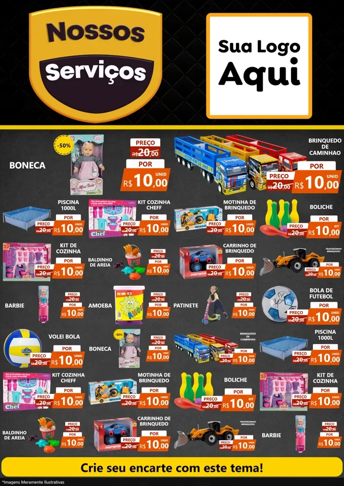 Modelo de Encarte para Encarte A4 Vertical com o tema Nossos Serviços para Brinquedos