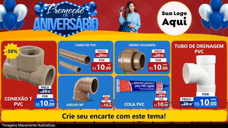 Modelo de TV para TV Horizontal com o tema Promoção de Aniversário para Tubos e conexões