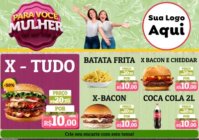 Modelo de Encarte para Encarte A4 Horizontal com o tema Para Você Mulher para Hamburgueria