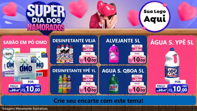 Modelo de TV para TV Horizontal com o tema Super Dia dos Namorados para Produtos de Limpeza