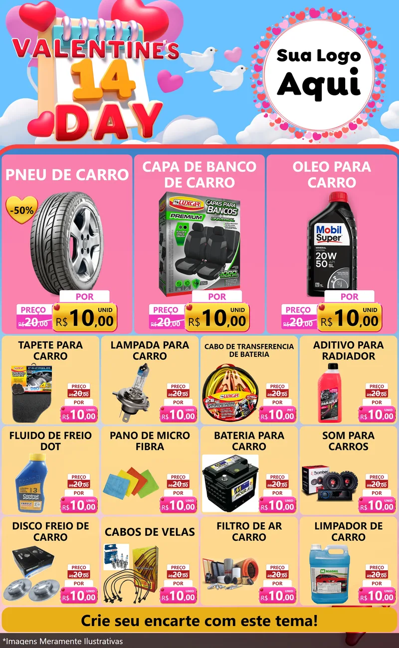 Modelo de Encarte para Encarte Grande com o tema Valentine's Day para Auto peças