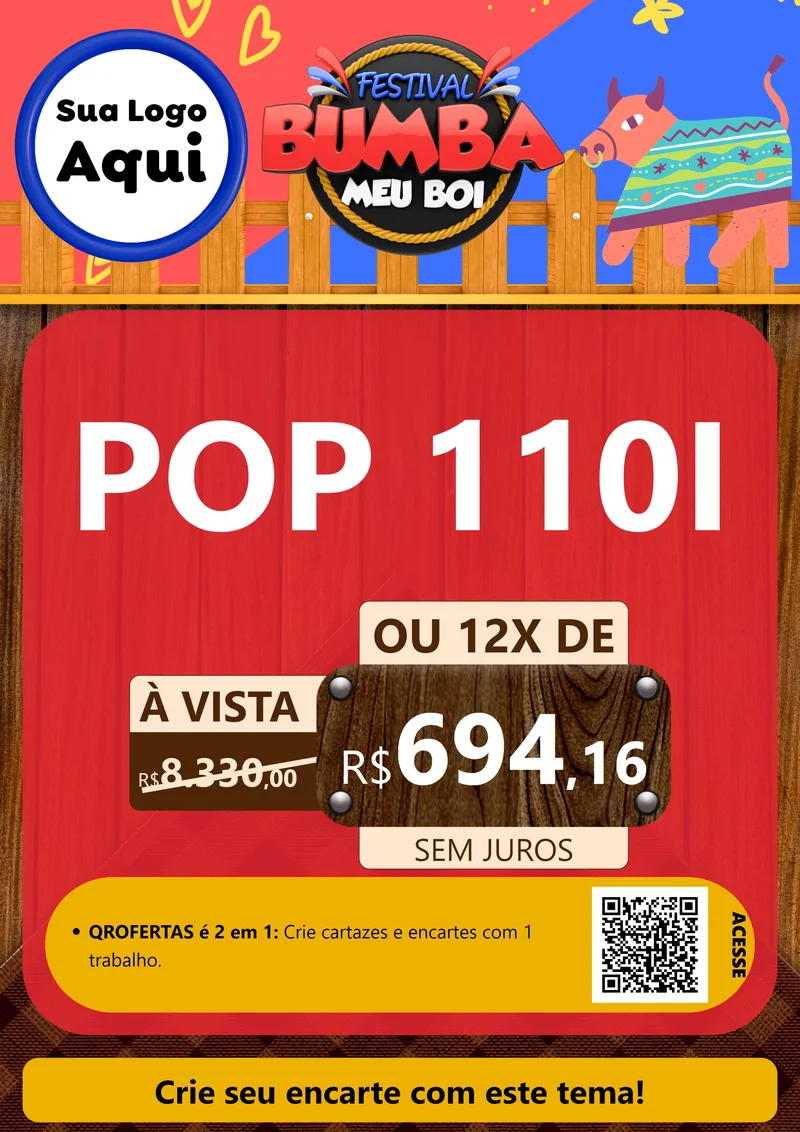 Modelo de Cartaz para Cartaz A4 Vertical com o tema Festival Bumba Meu Boi para Concessionaria de Motos