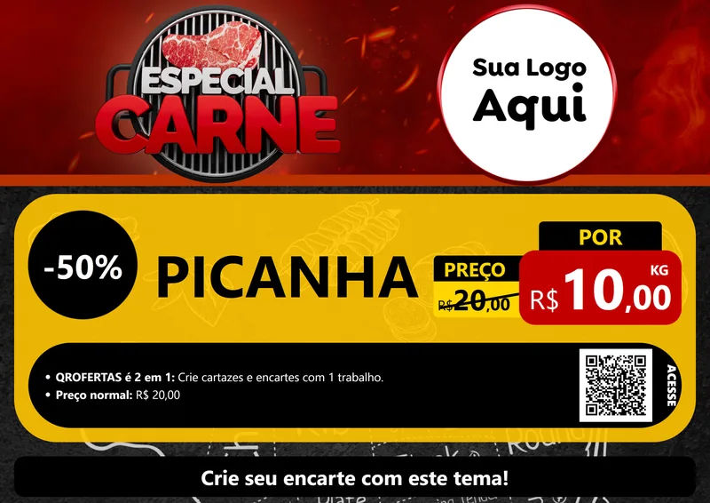 Modelo de Cartaz para Cartaz A4 Horizontal com o tema Especial da Carne para Açougue