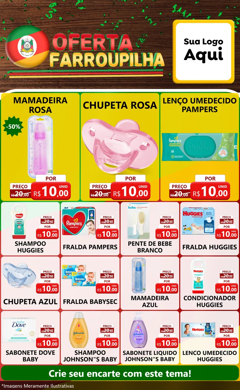 Modelo de Encarte para Encarte Grande com o tema Oferta Farroupilha para Bebês