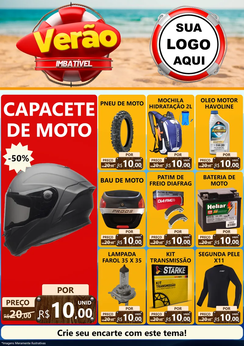 Modelo de Encarte para Encarte A4 Vertical com o tema Verão Imbatível para Moto peças