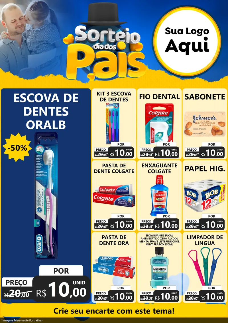 Modelo de Encarte para Encarte A4 Vertical com o tema Sorteio Dia Dos Pais para Higiene Pessoal