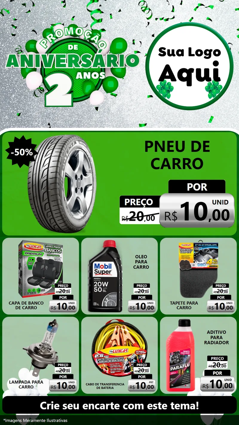 Modelo de Rede Social para Stories com o tema Promoção de Aniversário - 2 Anos para Auto peças