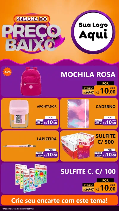 Modelo de TV para TV Vertical com o tema Semana do Preço Baixo para Papelaria