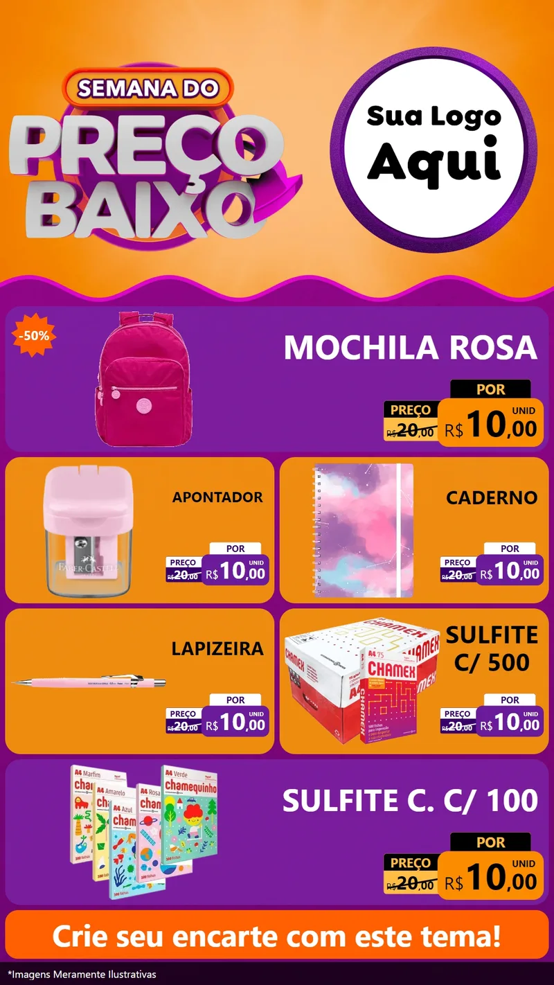 Modelo de TV para TV Vertical com o tema Semana do Preço Baixo para Papelaria