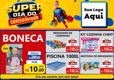 Modelo de Encarte para Encarte A4 Horizontal com o tema Super Dia do Consumidor para Brinquedos