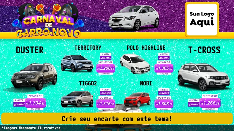 Modelo de TV para TV Horizontal com o tema Carnaval de Carro Novo para Concessionaria de Carros