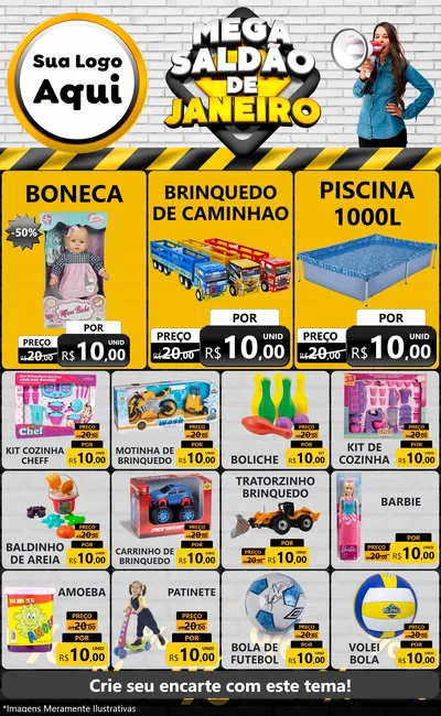 Modelo de Encarte para Encarte Grande com o tema Mega Saldão de Janeiro para Brinquedos