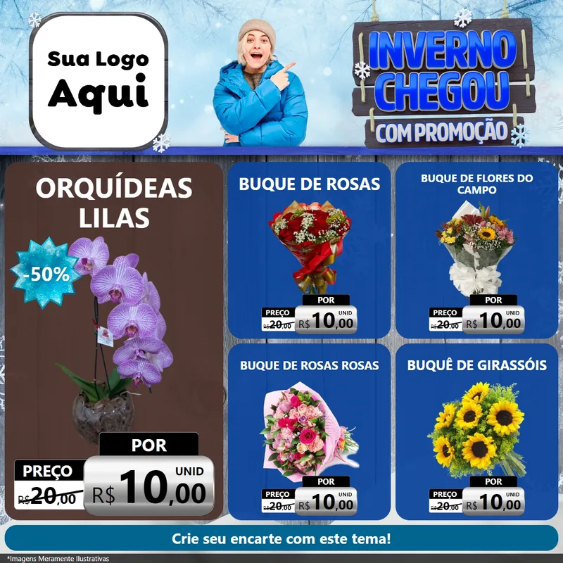 Modelo de Rede Social para Feed Facebook com o tema Inverno Chegou Com Promoção para Floricultura e jardim