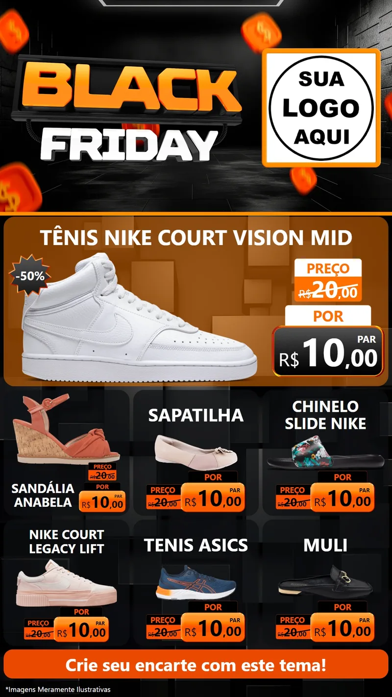 Modelo de Rede Social para Stories com o tema Black Friday para Calçados