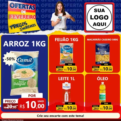 Modelo de Rede Social para Feed Facebook com o tema Ofertas de Fevereiro - Preços Incríveis para Supermercado