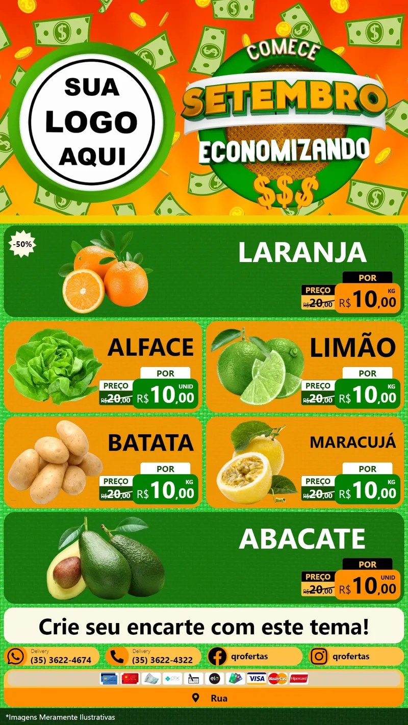 Modelo de TV para TV Vertical com o tema Comece Setembro Economizando para Hortifrúti