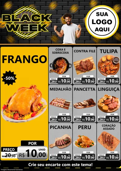 Modelo de Encarte para Encarte A4 Vertical com o tema Black Week para Assados