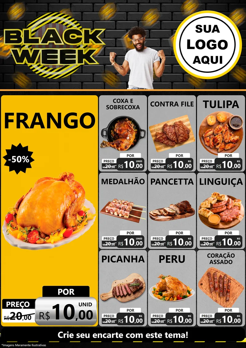 Modelo de Encarte para Encarte A4 Vertical com o tema Black Week para Assados