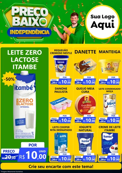 Modelo de Encarte para Encarte A4 Vertical com o tema Preço Baixo de Independência para Frios e Laticínios