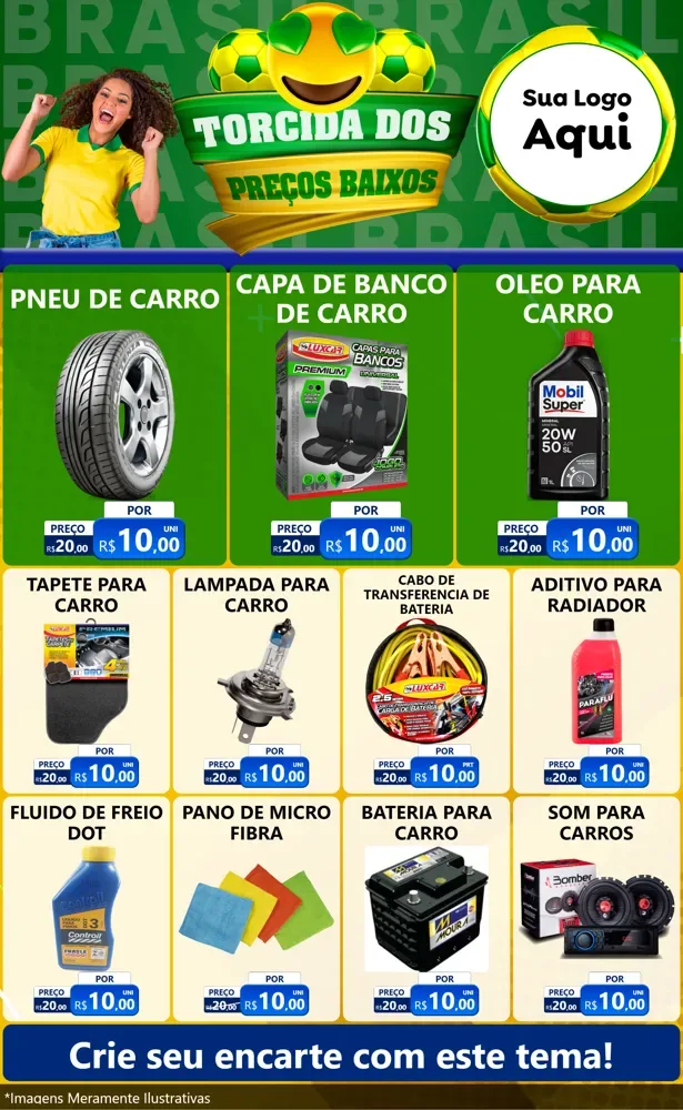 Modelo de Encarte para Encarte Grande com o tema Torcida dos Preços Baixos - Copa para Auto peças