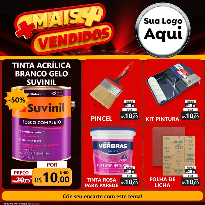 Modelo de Rede Social para Feed Facebook com o tema Mais Vendidos para Tintas e Ferramentas