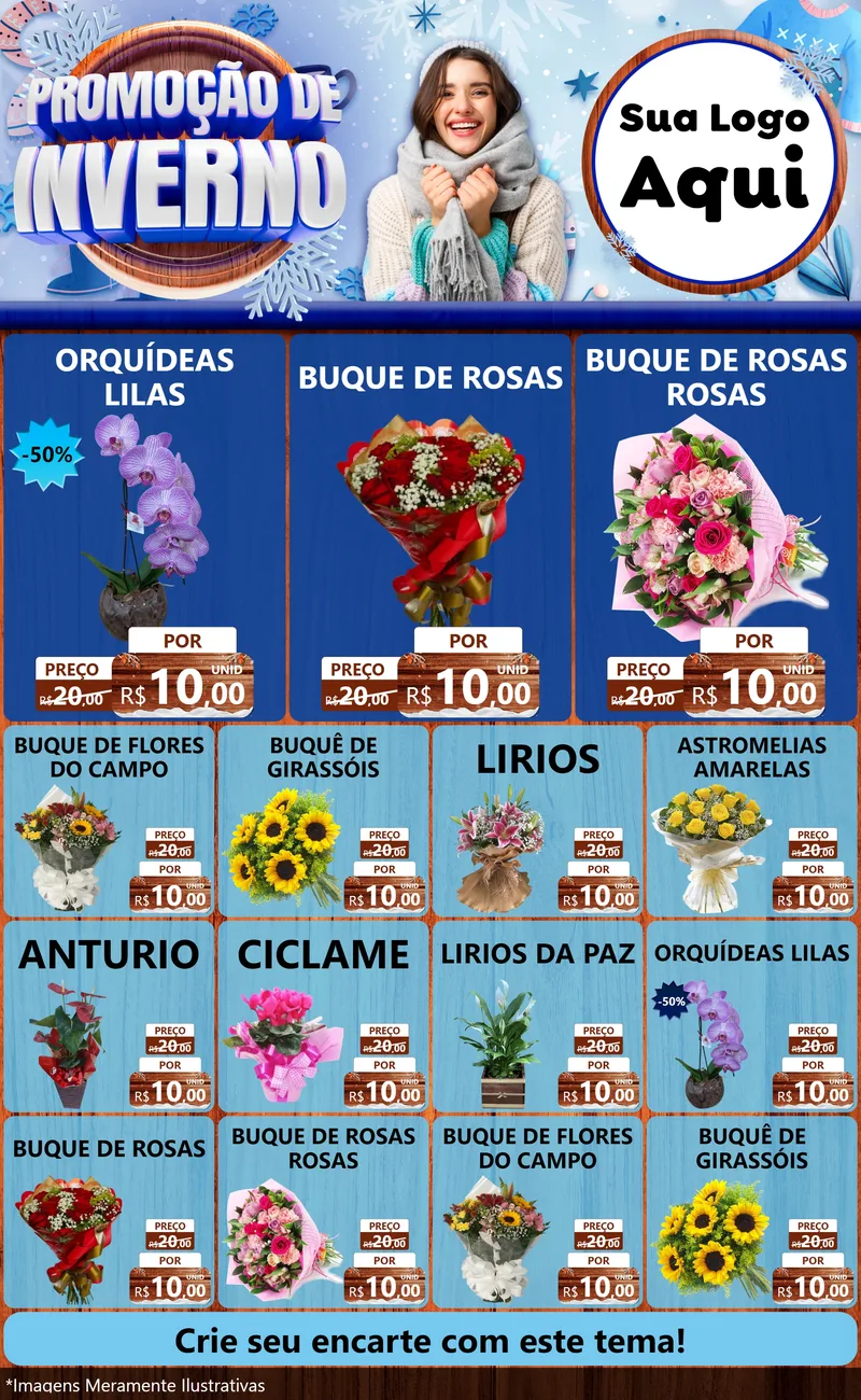 Modelo de Encarte para Encarte Grande com o tema Promoção de Inverno para Floricultura e jardim