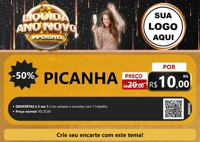 Modelo de Cartaz para Cartaz A4 Horizontal com o tema Liquida Ano Novo Imperdível para Açougue