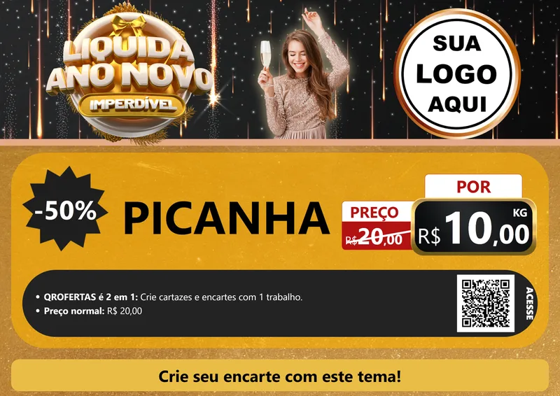 Modelo de Cartaz para Cartaz A4 Horizontal com o tema Liquida Ano Novo Imperdível para Açougue