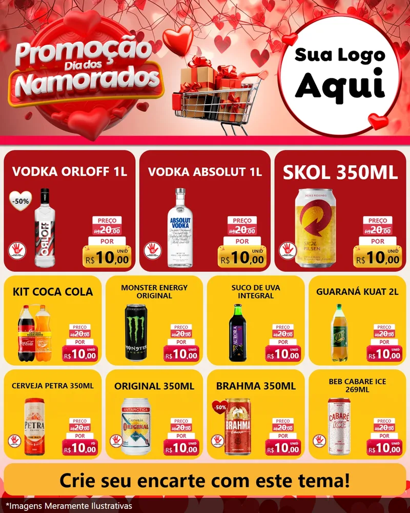 Modelo de Rede Social para Feed Instagram com o tema Promoção Dia dos Namorados para Distribuidora de bebidas