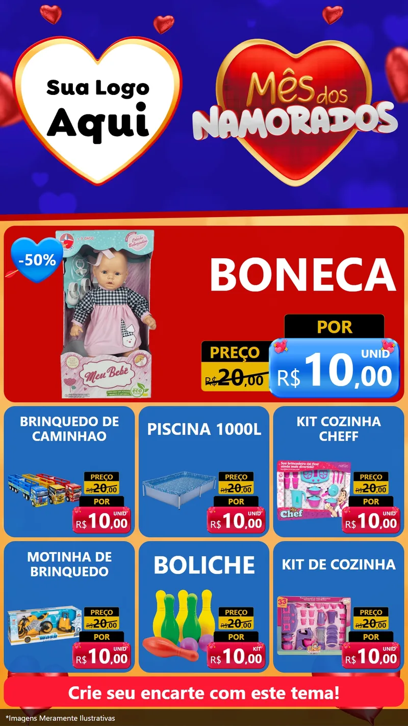Modelo de Rede Social para Stories com o tema Mês dos Namorados para Brinquedos